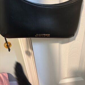Jacquemus Black Leather Shoulder Bag with Gold Logo
